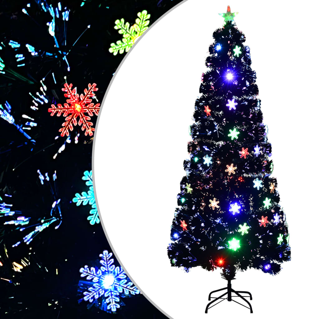 vidaXL Christmas Tree with LED Snowflakes Black 210 cm Fibre Optic