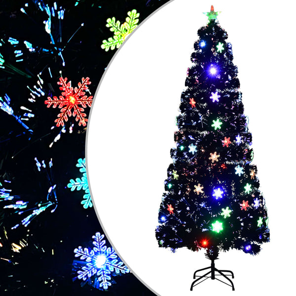 vidaXL Christmas Tree with LED Snowflakes Black 210 cm Fibre Optic