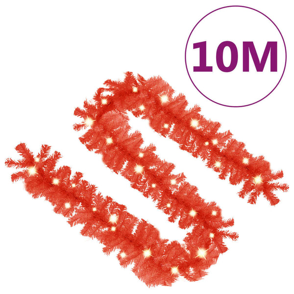 vidaXL Christmas Garland with LED 10 m Red