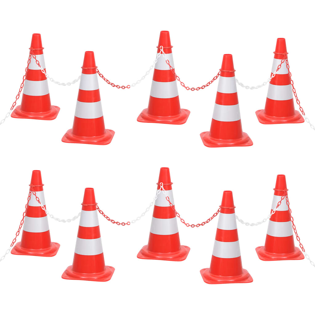 vidaXL Traffic Cone Set with 10 m Chain Red and White