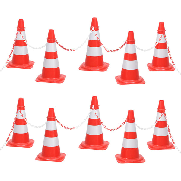 vidaXL Traffic Cone Set with 10 m Chain Red and White