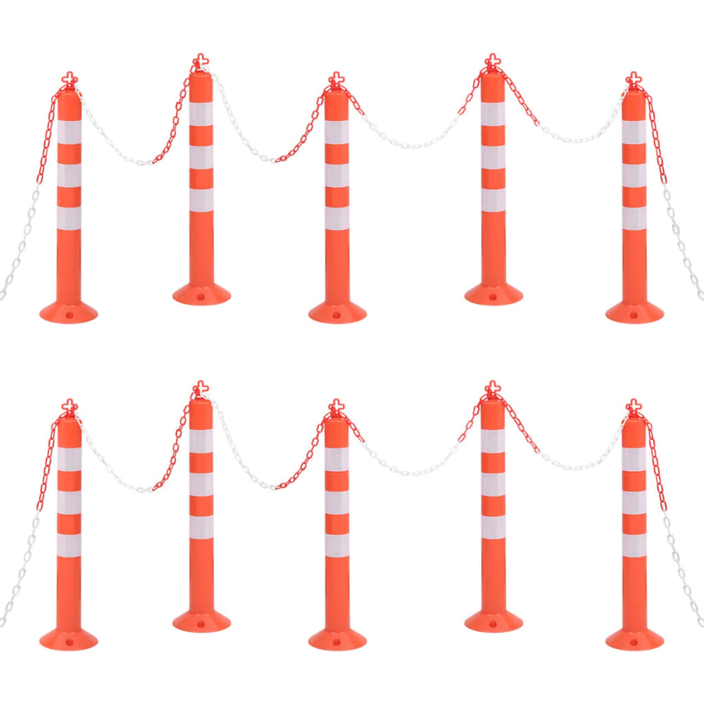 vidaXL Barrier Posts 10 pcs. with Chain 75 cm PE