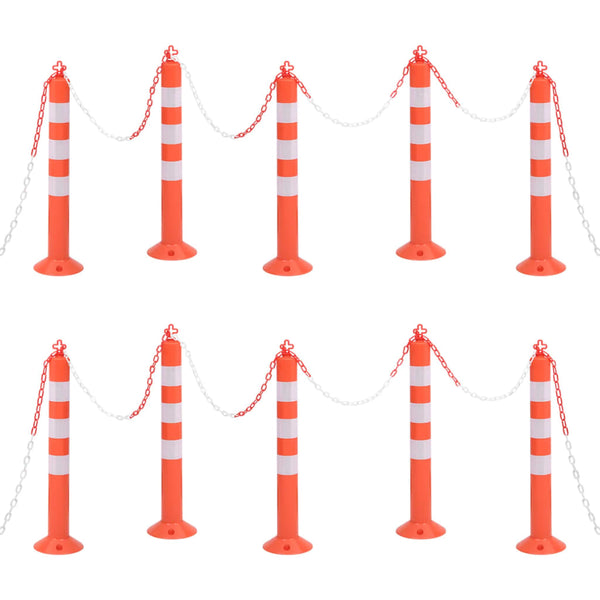 vidaXL Barrier Posts 10 pcs. with Chain 75 cm PE
