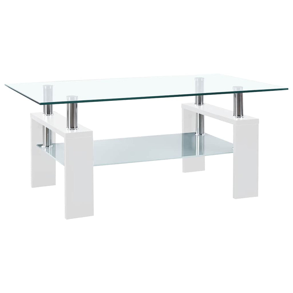 vidaXL Coffee Table White Transparent 95x55x40 cm Tempered Glass