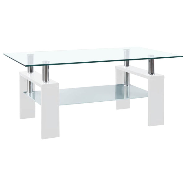 vidaXL Coffee Table White Transparent 95x55x40 cm Tempered Glass