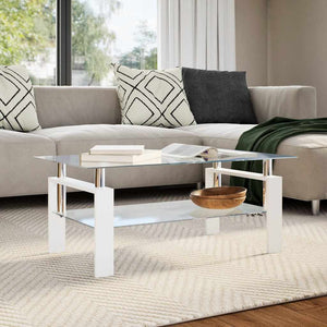 vidaXL Coffee Table White Transparent 95x55x40 cm Tempered Glass