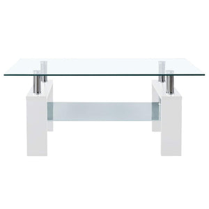 vidaXL Coffee Table White Transparent 95x55x40 cm Tempered Glass
