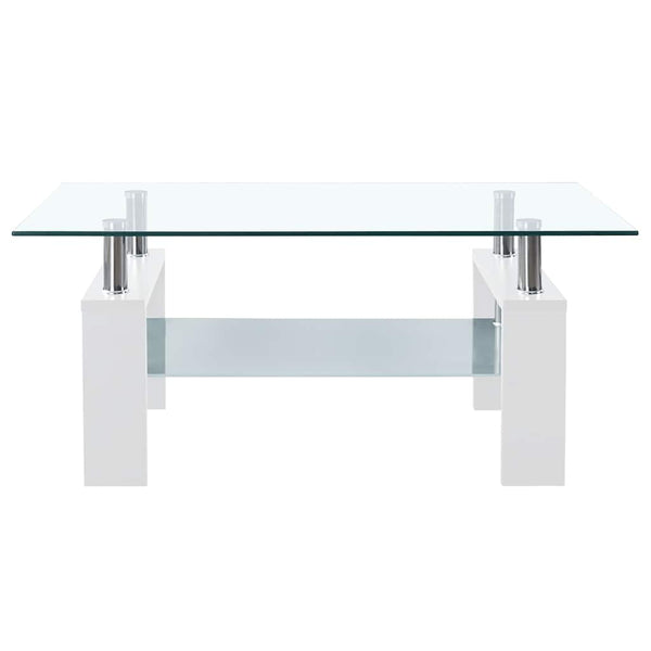 vidaXL Coffee Table White Transparent 95x55x40 cm Tempered Glass