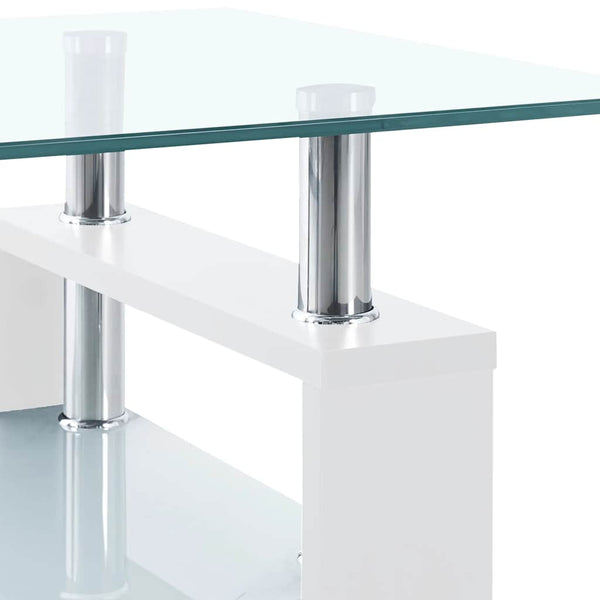 vidaXL Coffee Table White Transparent 95x55x40 cm Tempered Glass
