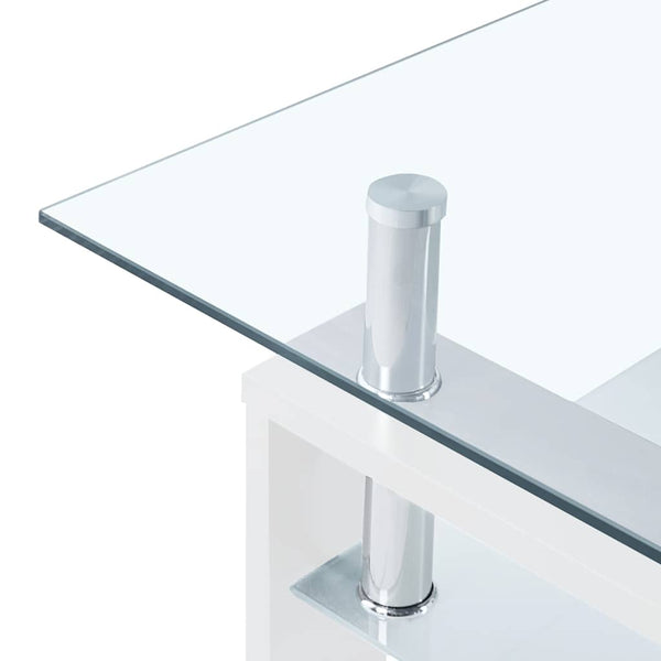 vidaXL Coffee Table White Transparent 95x55x40 cm Tempered Glass