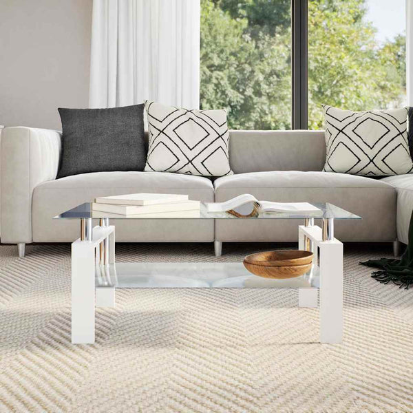 vidaXL Coffee Table White Transparent 95x55x40 cm Tempered Glass
