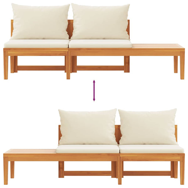 vidaXL Garden Bench with Table & Cream Cushions Solid Acacia Wood