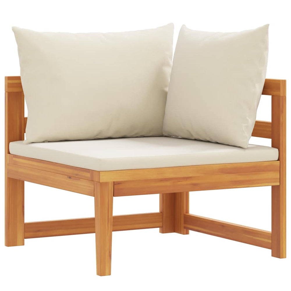 vidaXL Corner Sofa with Cream White Cushions Solid Acacia Wood