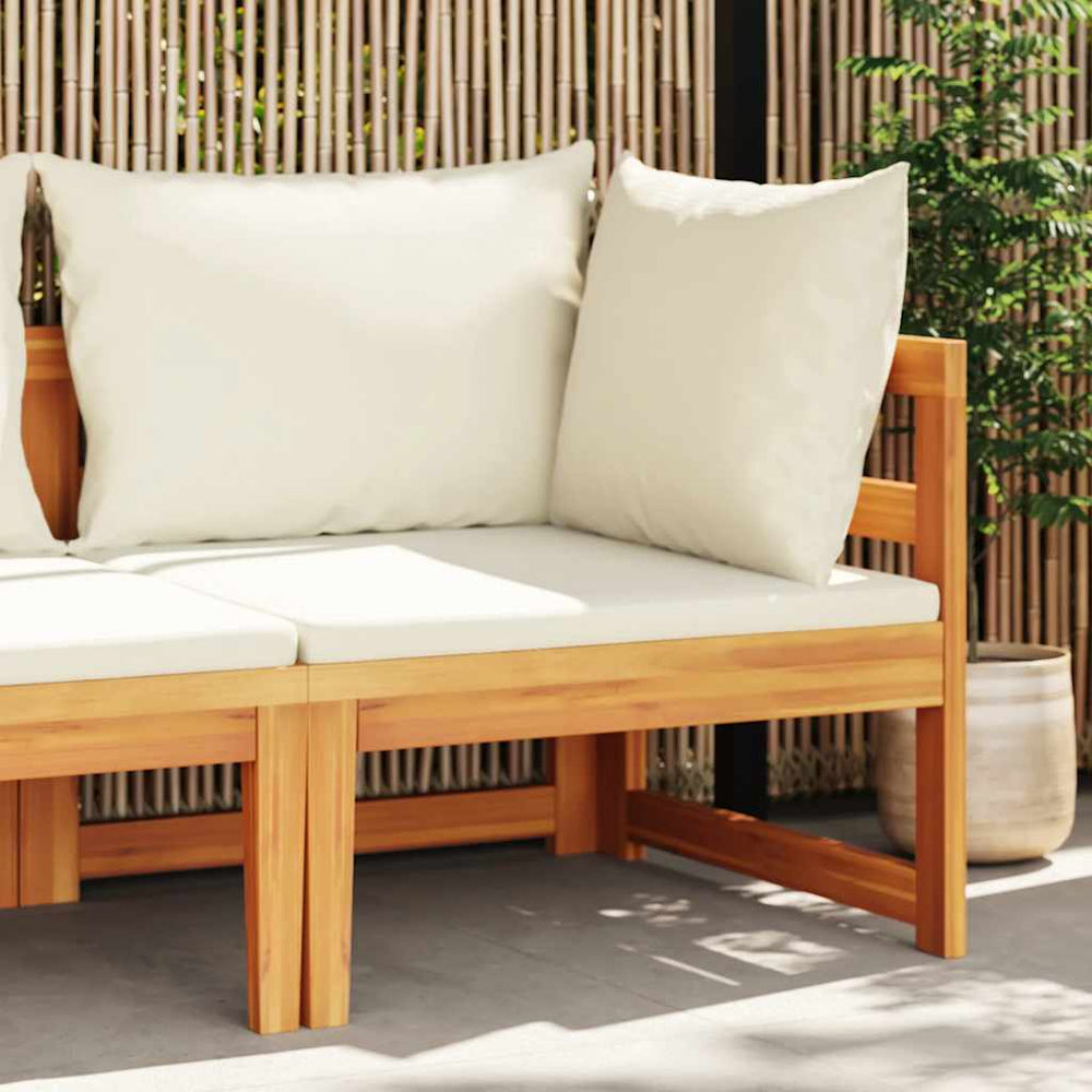 vidaXL Corner Sofa with Cream White Cushions Solid Acacia Wood