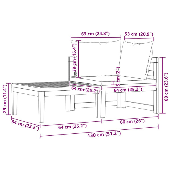 vidaXL 2-Piece Garden Lounge Set with Cushions Cream Acacia Wood