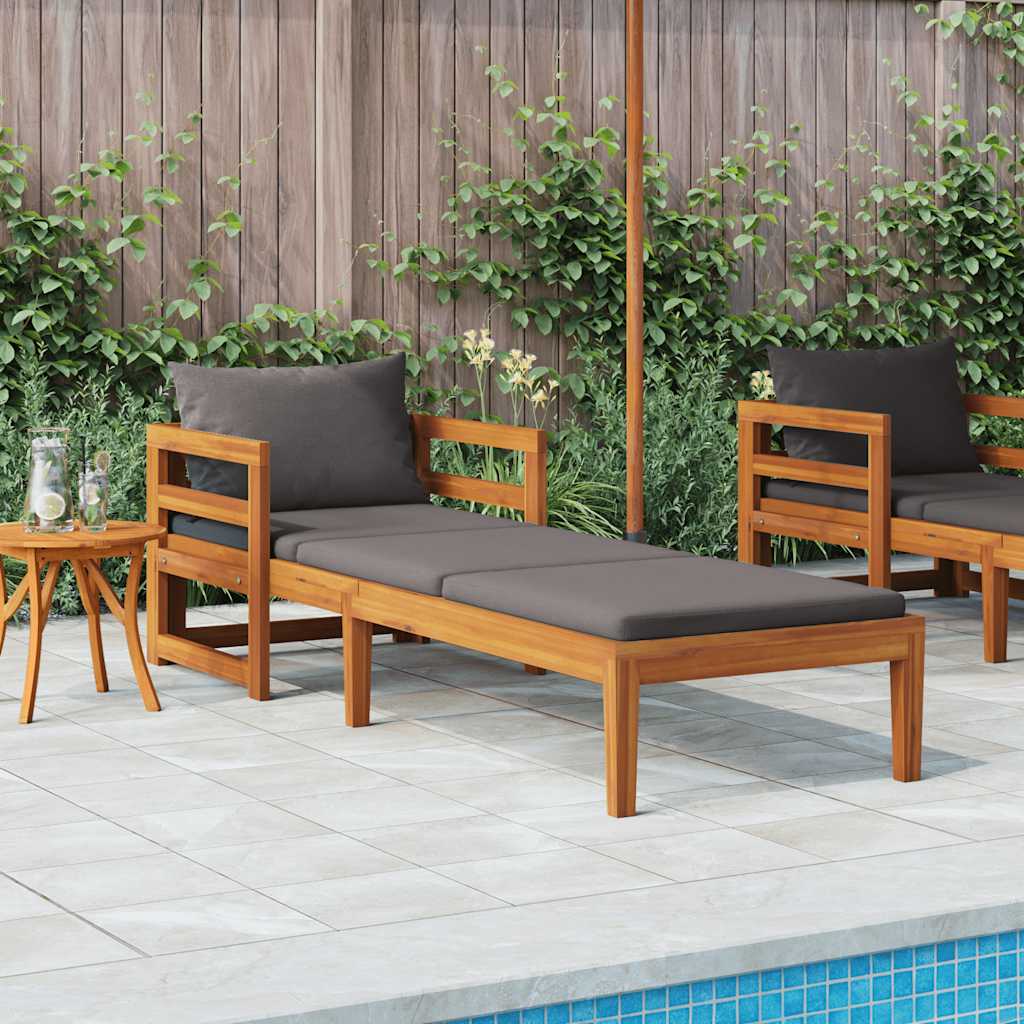 vidaXL Sun Lounger with Dark Gray Cushions Solid Acacia Wood