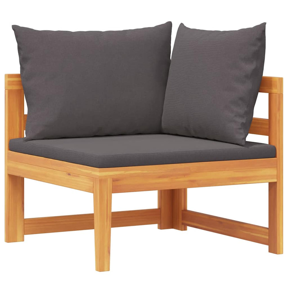vidaXL Corner Sofa with Dark Grey Cushions Solid Acacia Wood