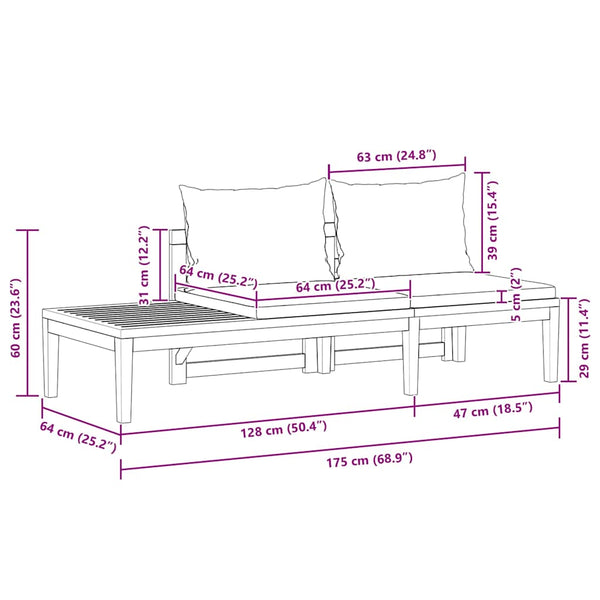 vidaXL 2-Piece Garden Lounge Set with Dark Grey Cushions Acacia Wood
