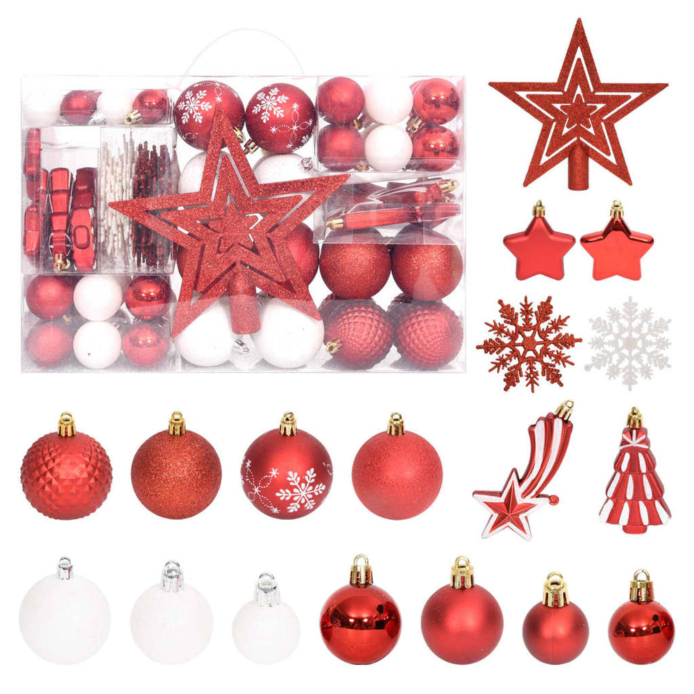 vidaXL 108-piece Christmas Ball Set Red and White