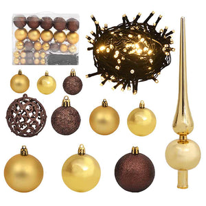 vidaXL 60-Piece Christmas Baubles with Tree Topper 150 LEDs