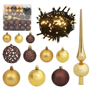 vidaXL 120-piece Christmas Ball Set with Treetop Star and 300 LEDs