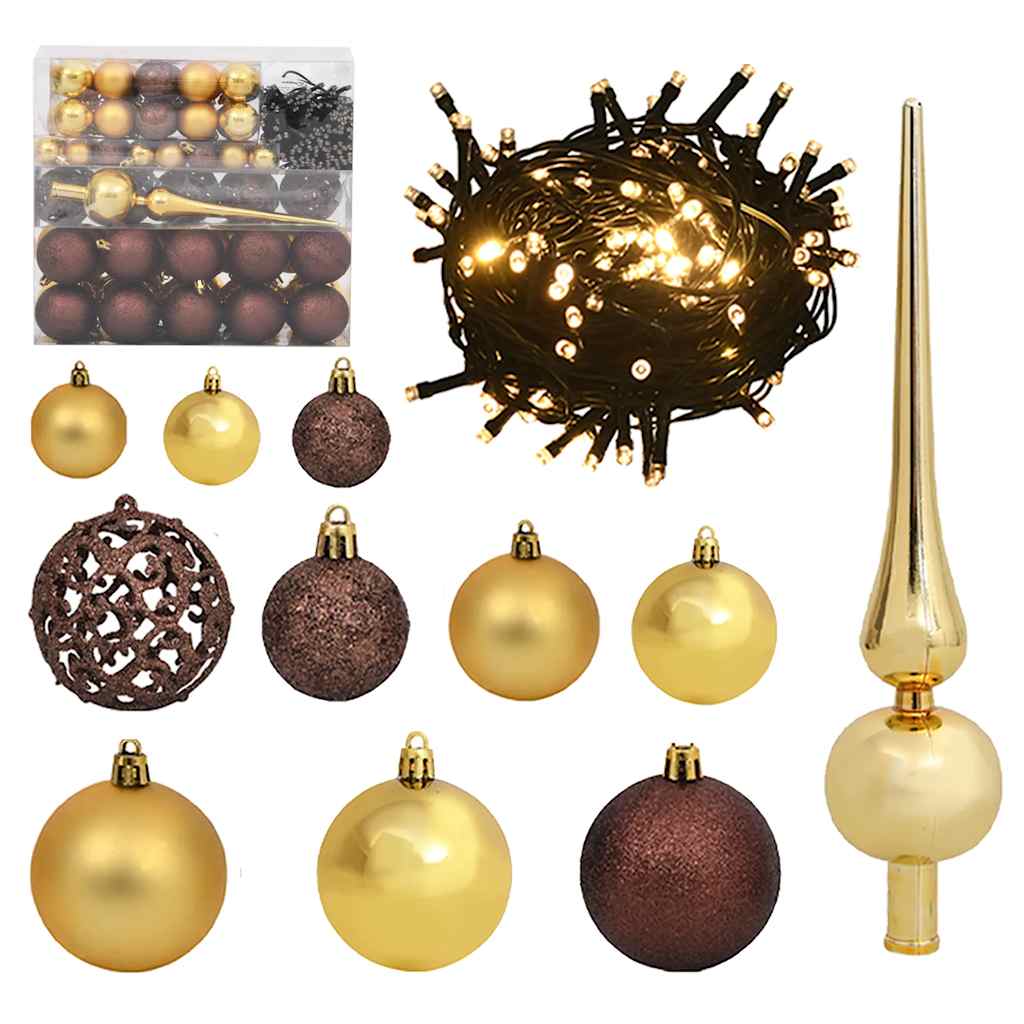vidaXL 120-piece Christmas Ball Set with Treetop Star and 300 LEDs