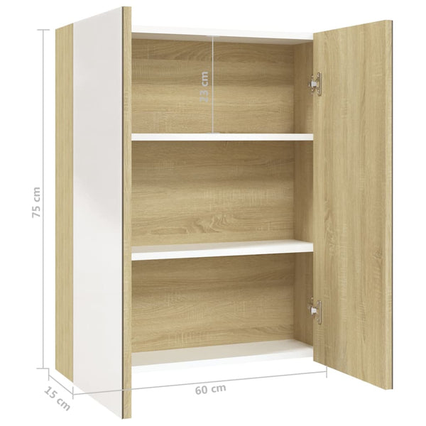 Bad Spiegelschrank 60 cm Weiß Eiche-Optik