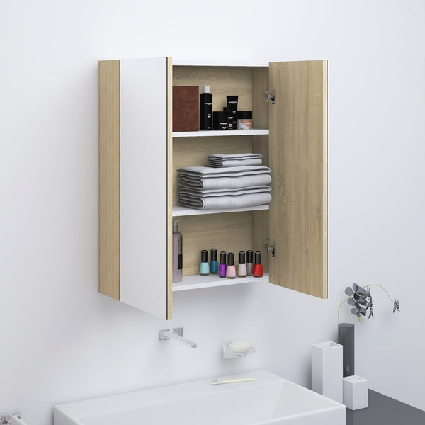 Bad Spiegelschrank 60 cm Weiß Eiche-Optik
