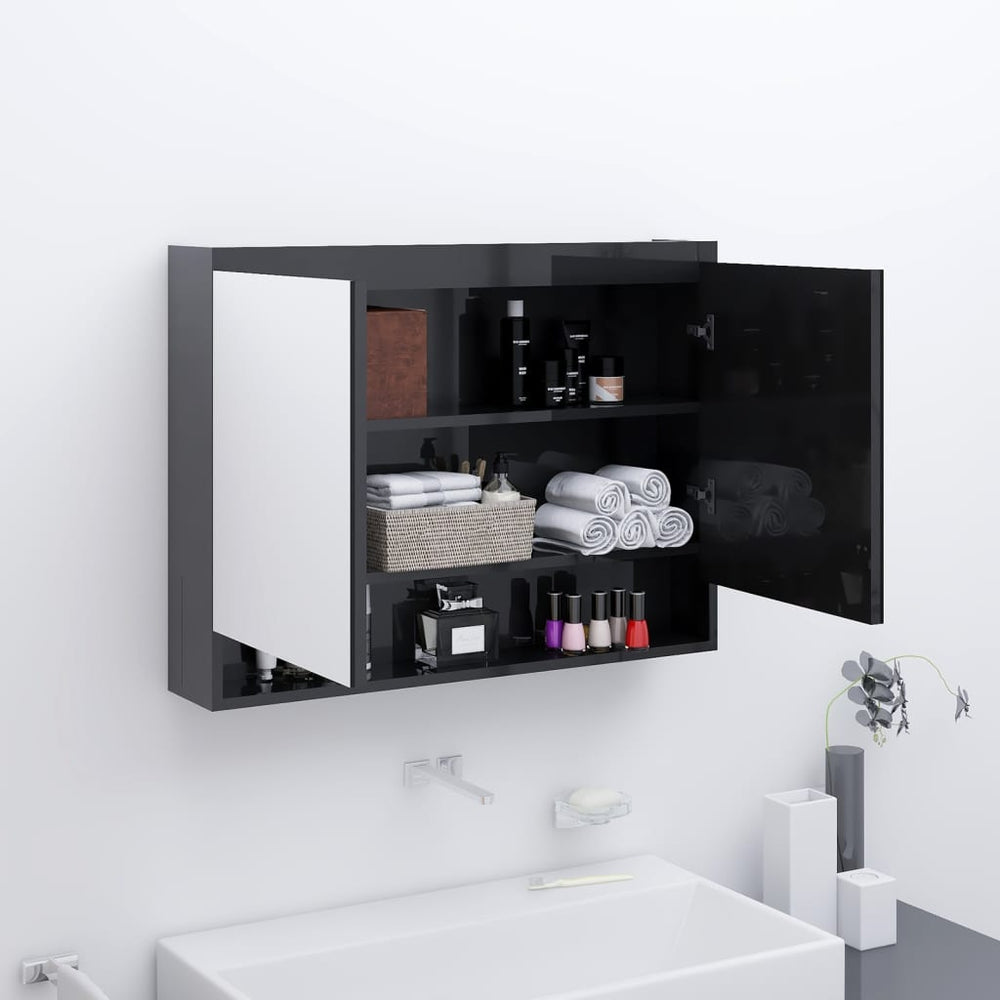 Bad Spiegelschrank 80x60 cm Schwarz Glänzend