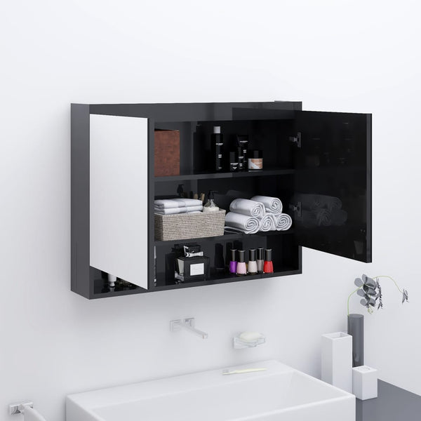 Bad Spiegelschrank 80x60 cm Schwarz Glänzend