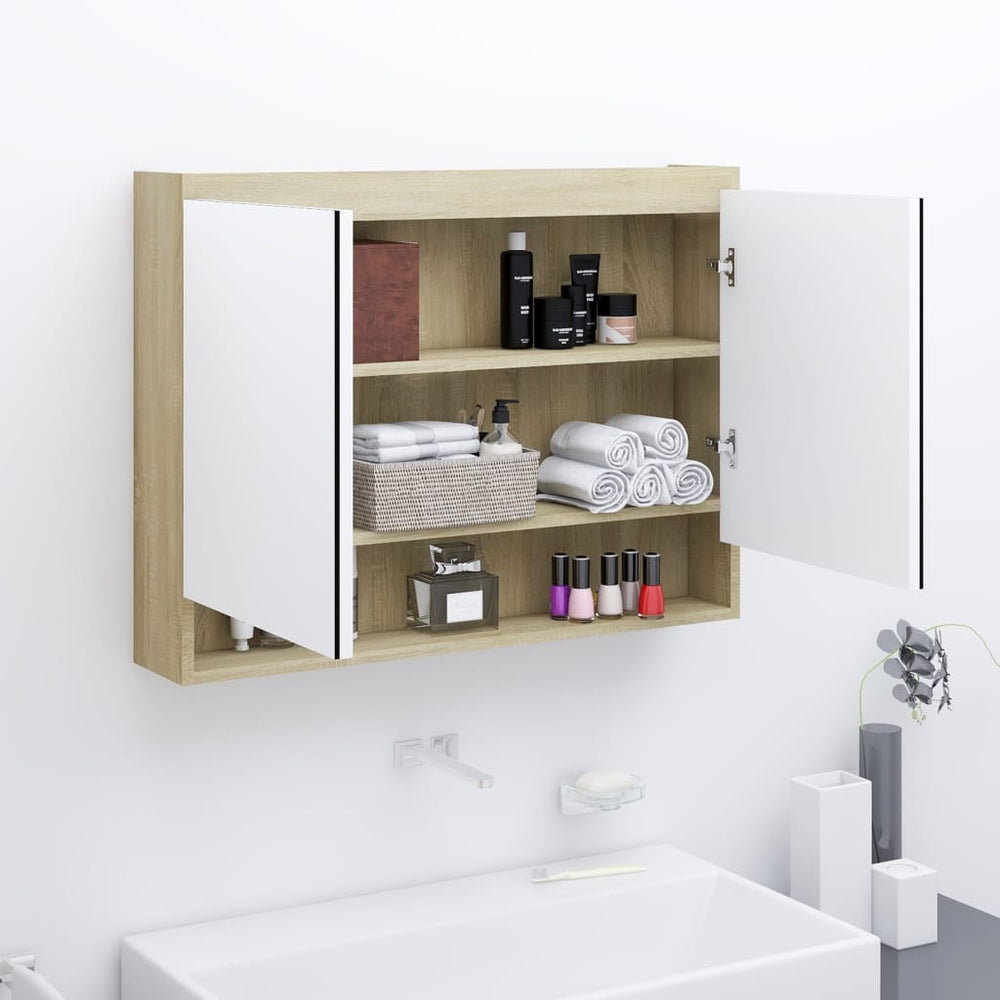 Bad Spiegelschrank 80x60 cm Weiß/Eiche