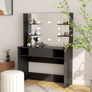 vidaXL Dressing Table with LED Lighting 100x40x135 cm MDF Black