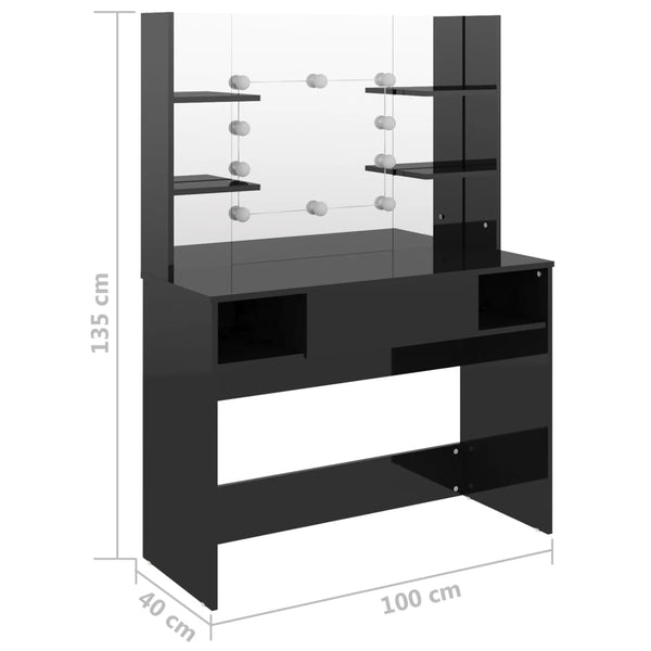 vidaXL Dressing Table with LED Lighting 100x40x135 cm MDF