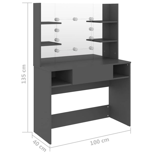 vidaXL Dressing Table with LED Lighting 100x40x135 cm MDF Grey