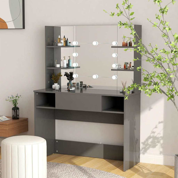 vidaXL Dressing Table with LED Lighting 100x40x135 cm MDF Grey