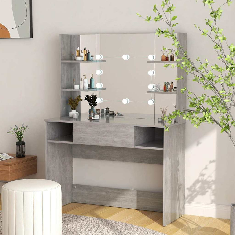 vidaXL Dressing Table with LED Lighting 100x40x135 cm MDF Concrete Grey