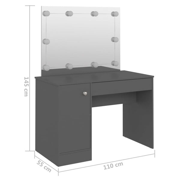 vidaXL Dressing Table with LED Lighting 110x55x145 cm MDF Grey