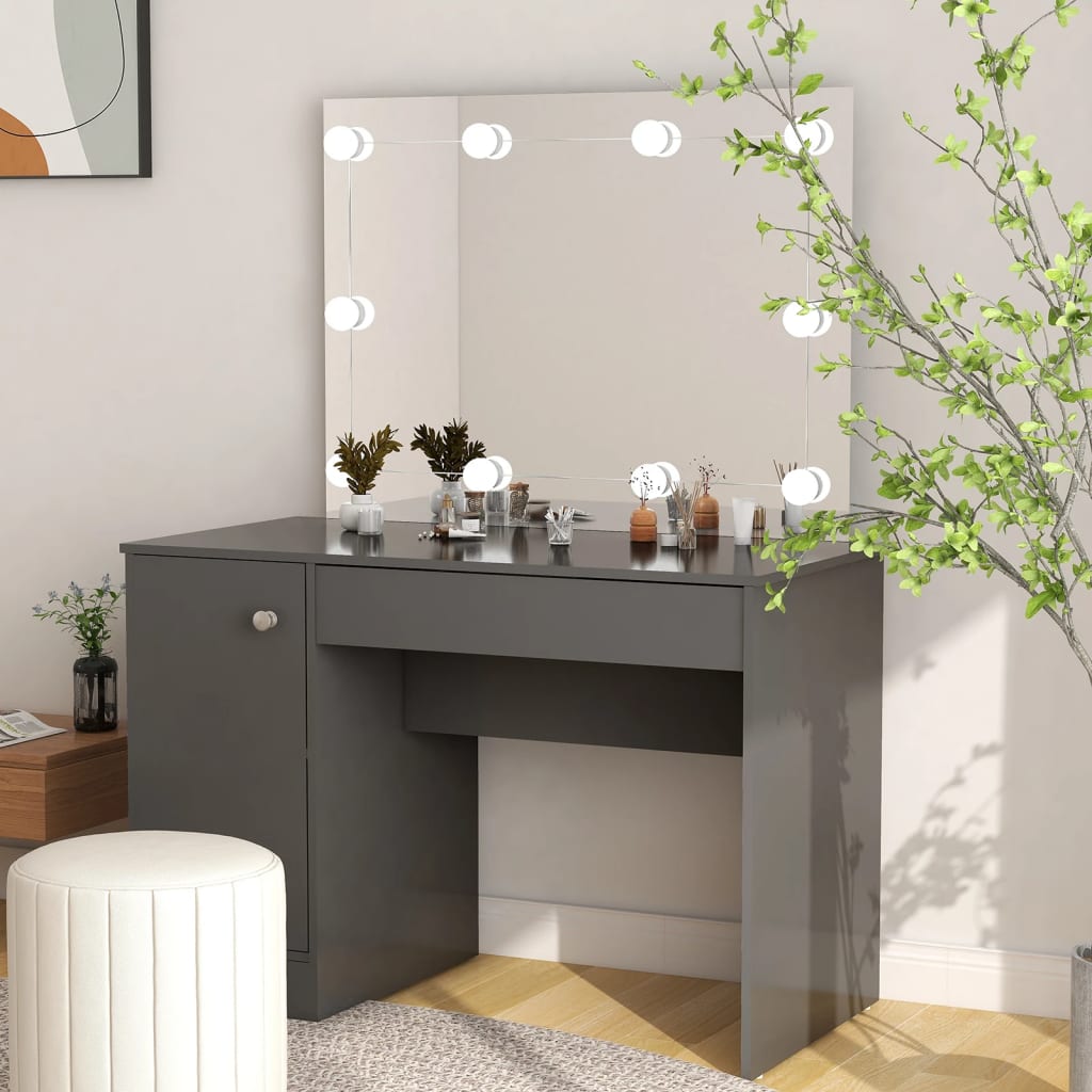 vidaXL Dressing Table with LED Lighting 110x55x145 cm MDF Grey