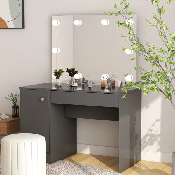 vidaXL Dressing Table with LED Lighting 110x55x145 cm MDF Grey
