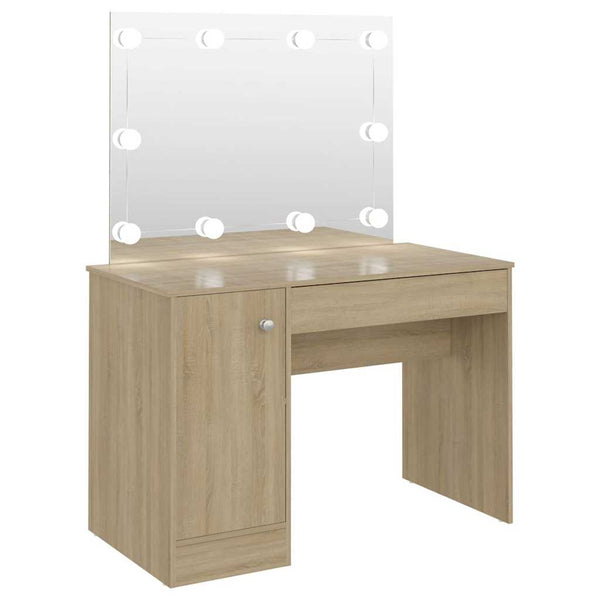 vidaXL Dressing Table with LED Lighting 110x55x145 cm MDF Oak Look
