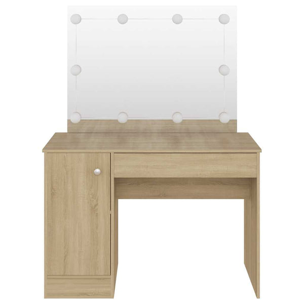 vidaXL Dressing Table with LED Lighting 110x55x145 cm MDF Oak Look