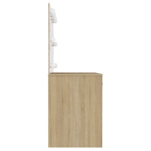 vidaXL Dressing Table with LED Lighting 110x55x145 cm MDF Oak Look