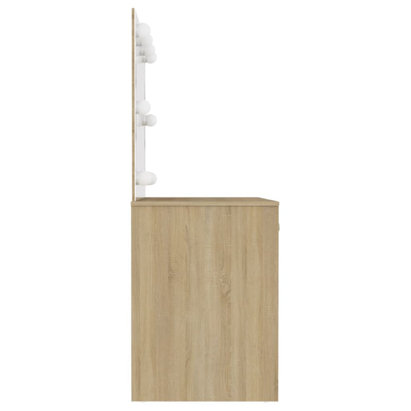 vidaXL Dressing Table with LED Lighting 110x55x145 cm MDF Oak Look