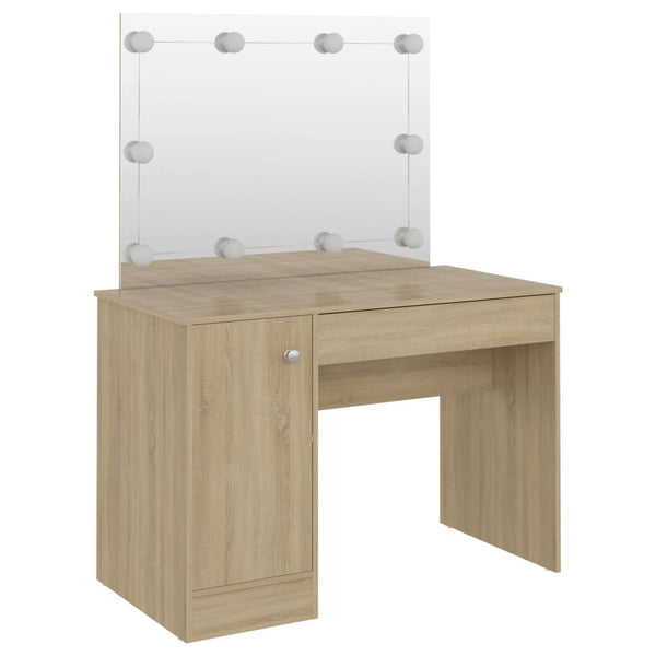 vidaXL Dressing Table with LED Lighting 110x55x145 cm MDF Oak Look