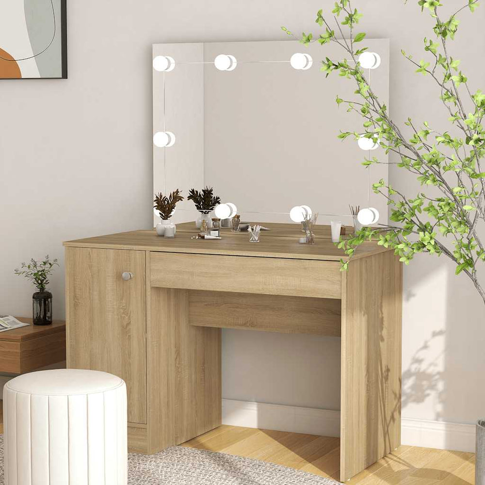 vidaXL Dressing Table with LED Lighting 110x55x145 cm MDF Oak Look