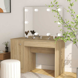 vidaXL Dressing Table with LED Lighting 110x55x145 cm MDF Oak Look