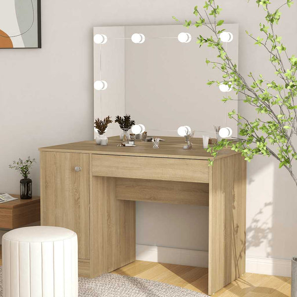 vidaXL Dressing Table with LED Lighting 110x55x145 cm MDF Oak Look
