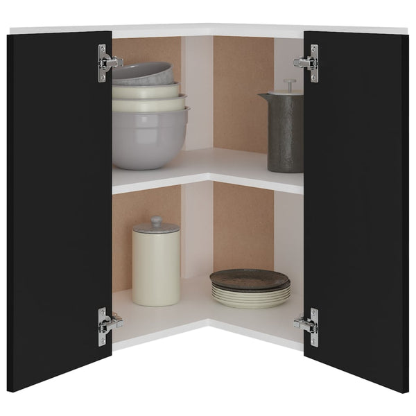 vidaXL Lyon Black Corner Wall Cabinet 57x57x60 cm Engineered Wood