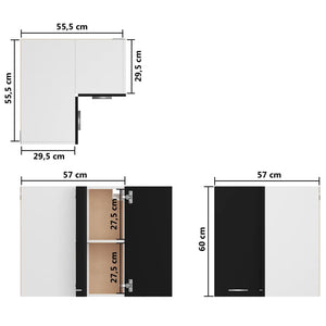 vidaXL Lyon Black Corner Wall Cabinet 57x57x60 cm Engineered Wood