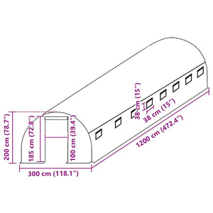 vidaXL Replacement Cover for Greenhouse (36 m²) 300x1200x200 cm Green